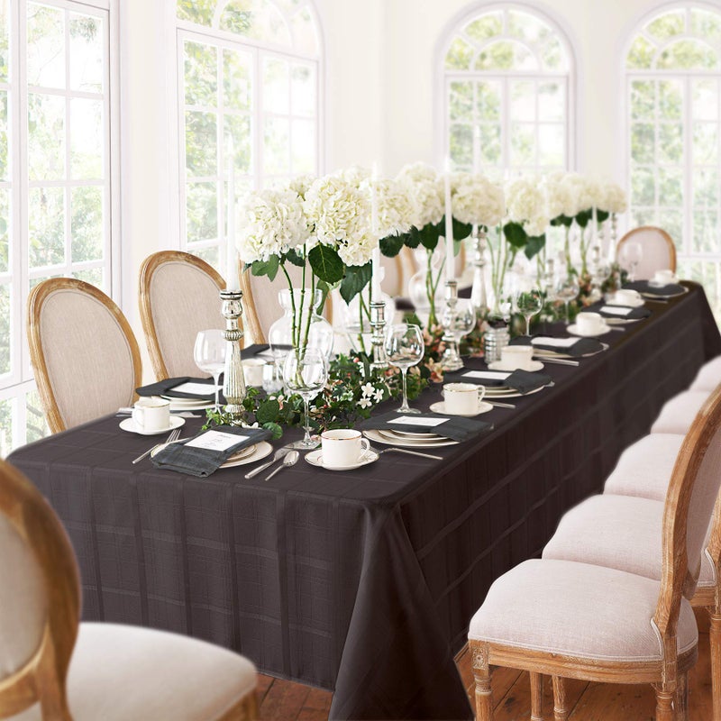 Newbridge 60 x 84 Inch Oval Fabric Tablecloth, Elegance Plaid, 100% Polyester, No Iron Soil Resistant Dining Room, Party and Banquet Table Cover, Solid Textured, Black - Image 2